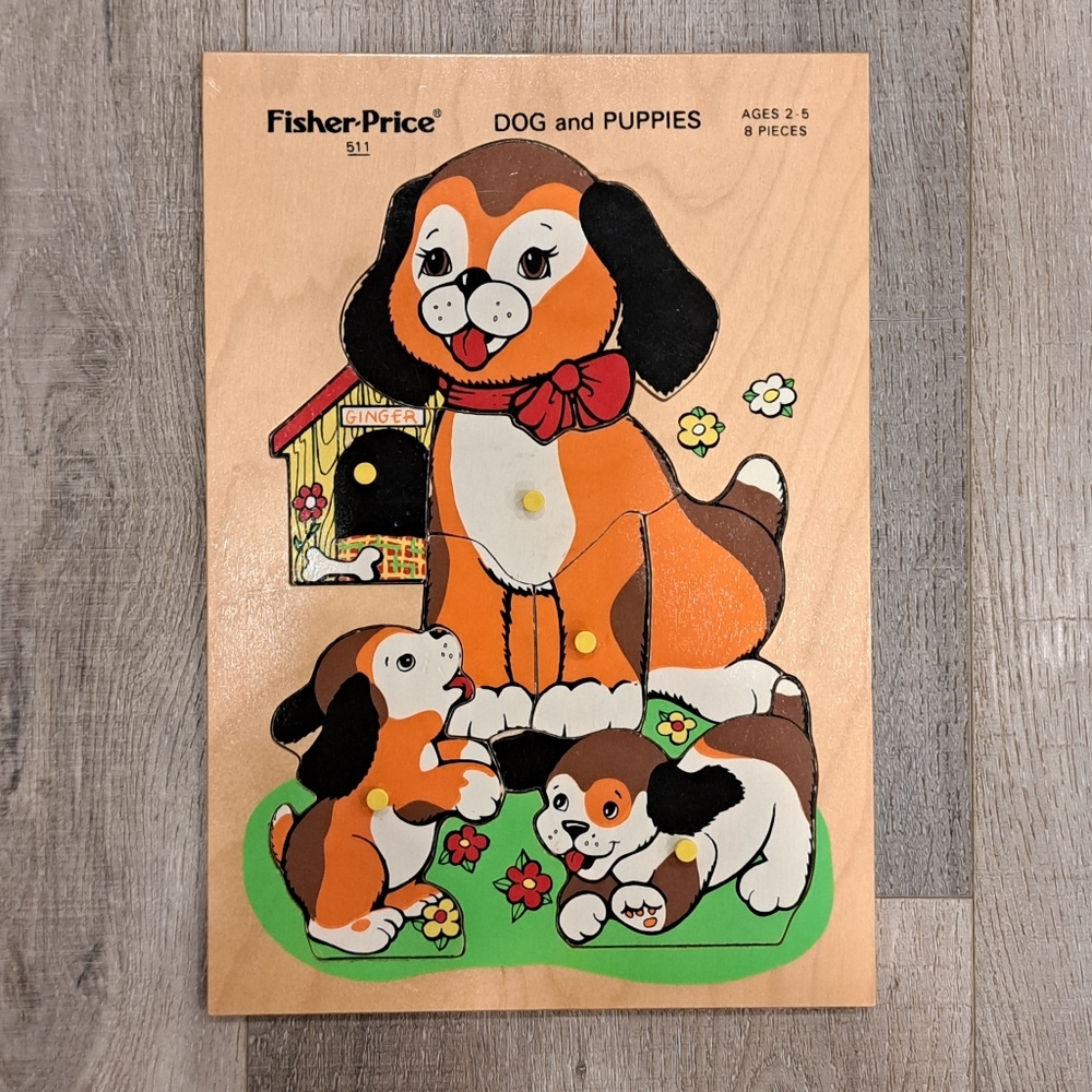 Vintage FISHER-PRICE 'Dog And Puppies' Wooden Puzzle